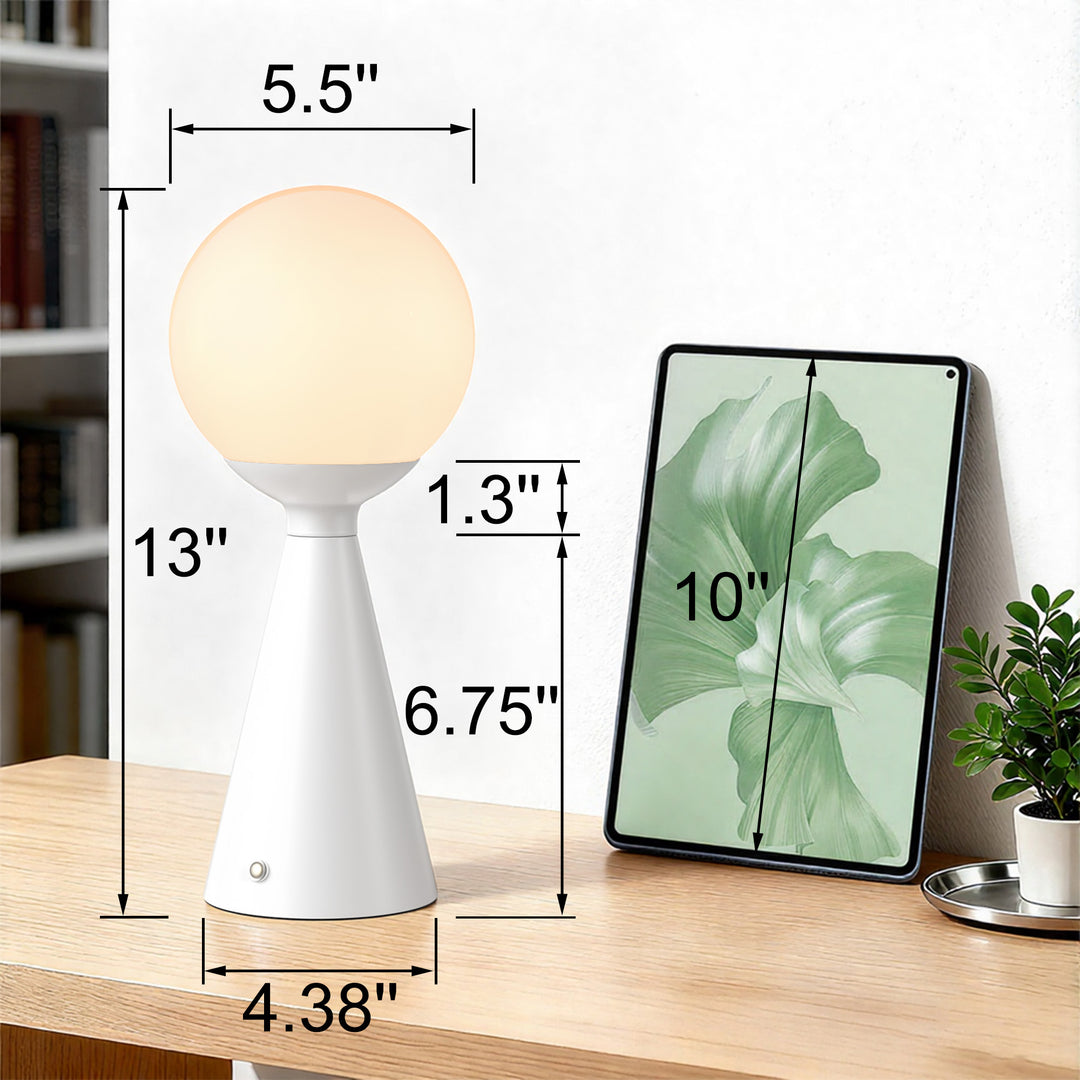 Vivid 13" Modern Rechargeable Touch Led Table Lamp With Round Shade And Usb-C Charging #T279
