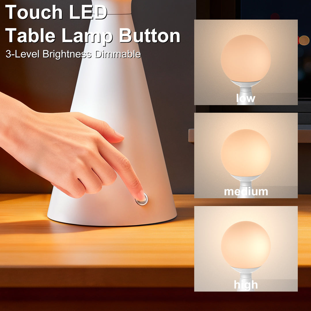 Vivid 13" Modern Rechargeable Touch Led Table Lamp With Round Shade And Usb-C Charging #T279