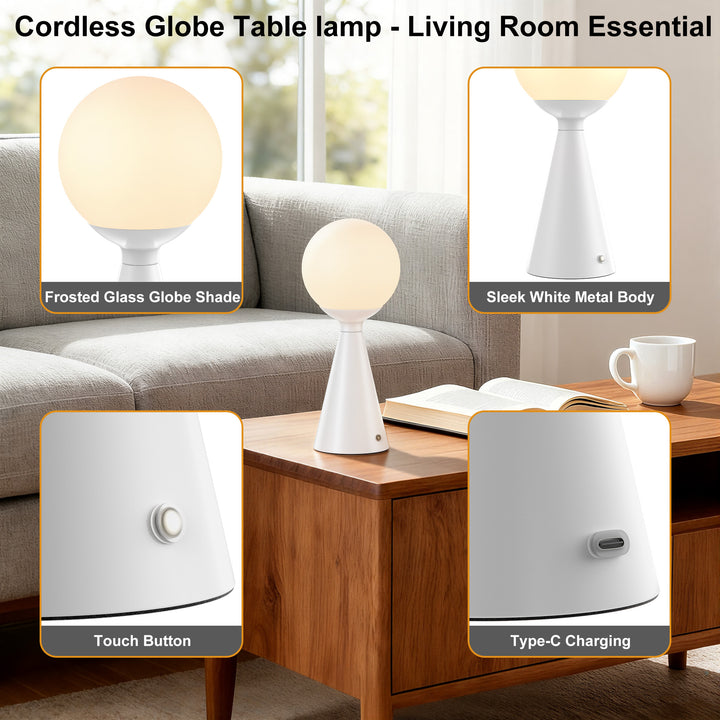 Vivid 13" Modern Rechargeable Touch Led Table Lamp With Round Shade And Usb-C Charging #T279