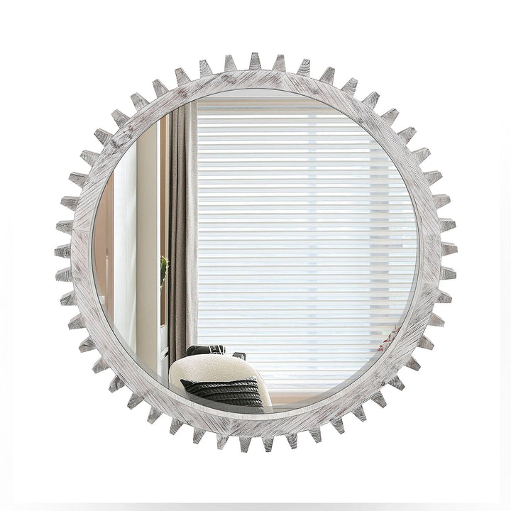 Clarity Wood Round Gear-Shaped Hanging Decorative Wall Mirror #WM-006