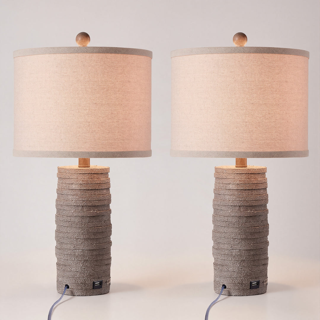 Maxax 23" Farmhouse Table Lamps Set of 2 with USB Ports, 3-Way Dimmable Resin Bedside Lamps for Living Room, Nightstand, Bedroom #T188