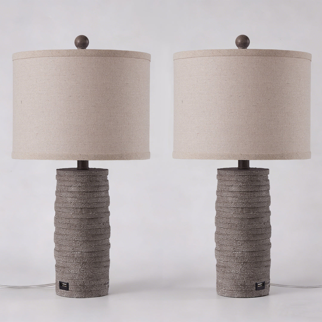 Maxax 23" Farmhouse Table Lamps Set of 2 with USB Ports, 3-Way Dimmable Resin Bedside Lamps for Living Room, Nightstand, Bedroom #T188