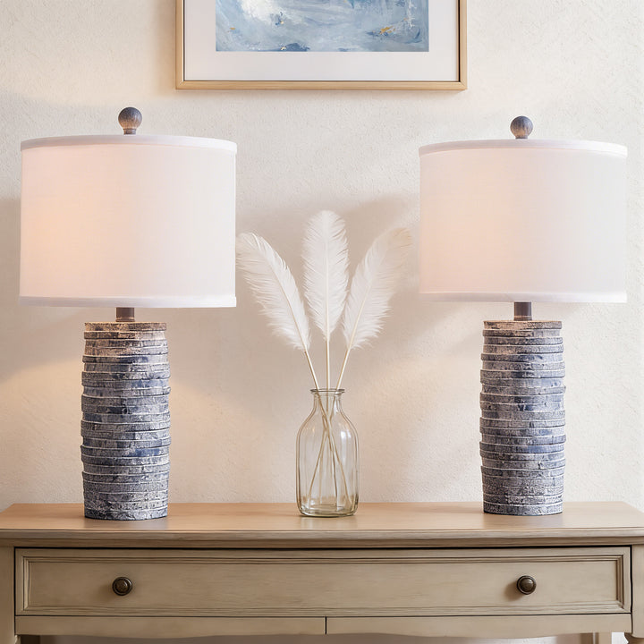 Maxax 23" Farmhouse Table Lamps Set of 2 with USB Ports, 3-Way Dimmable Resin Bedside Lamps for Living Room, Nightstand, Bedroom #T188