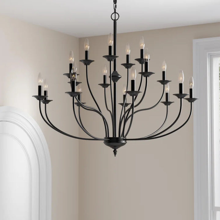 MAXAX 18 - Light Candle Style Traditional Chandelier with Wrought Iron Accents#MX19134-18BK-P