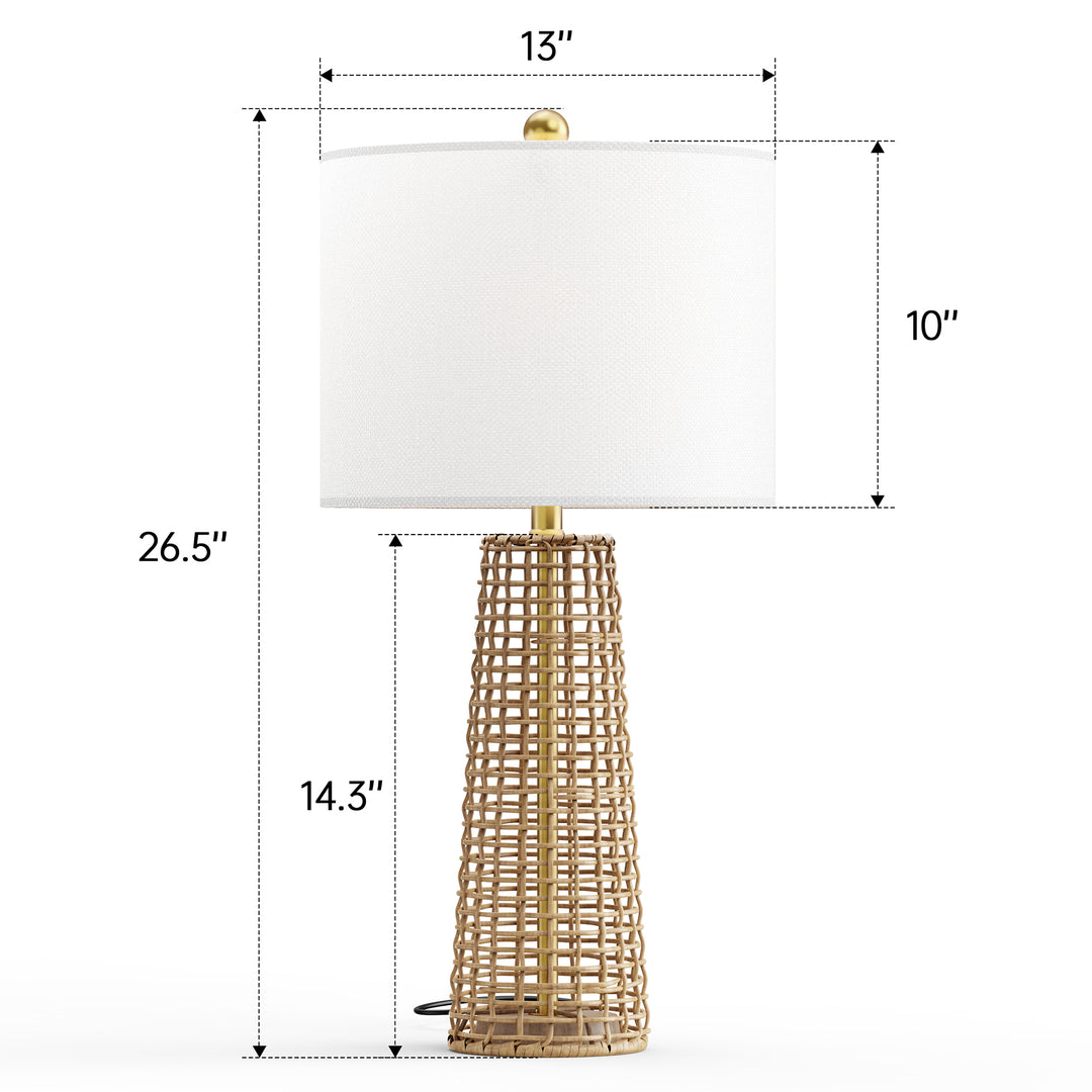 26.5'' Dimmable Traditional Rattan Table Lamp For Living Room/Bedroom (Set of 2) #T212-BK