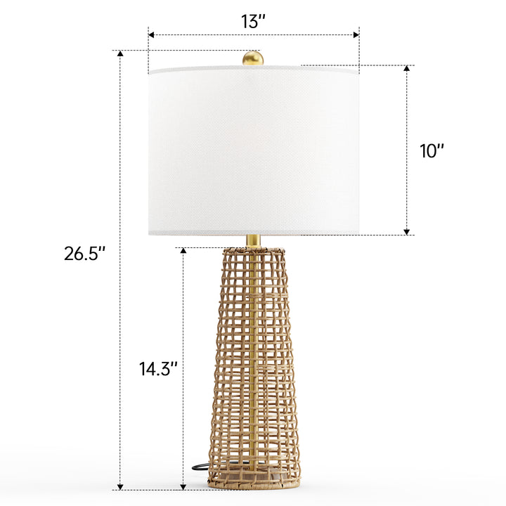 26.5'' Dimmable Traditional Rattan Table Lamp For Living Room/Bedroom (Set of 2)