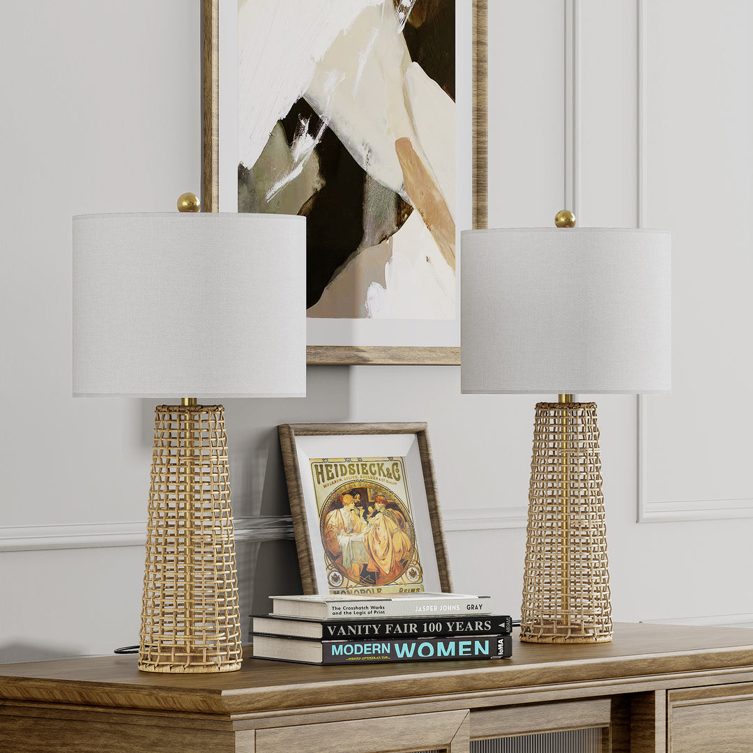 Dimmable Traditional Rattan Table Lamp For Living Room/Bedroom (Set of 2) #T212-BK