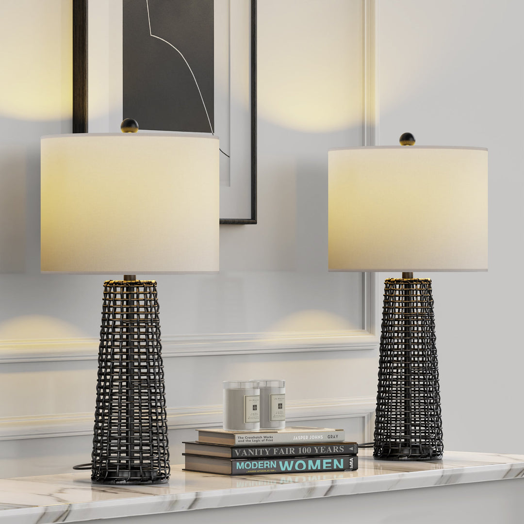 26.5'' Dimmable Traditional Rattan Table Lamp For Living Room/Bedroom (Set of 2) #T212-BK