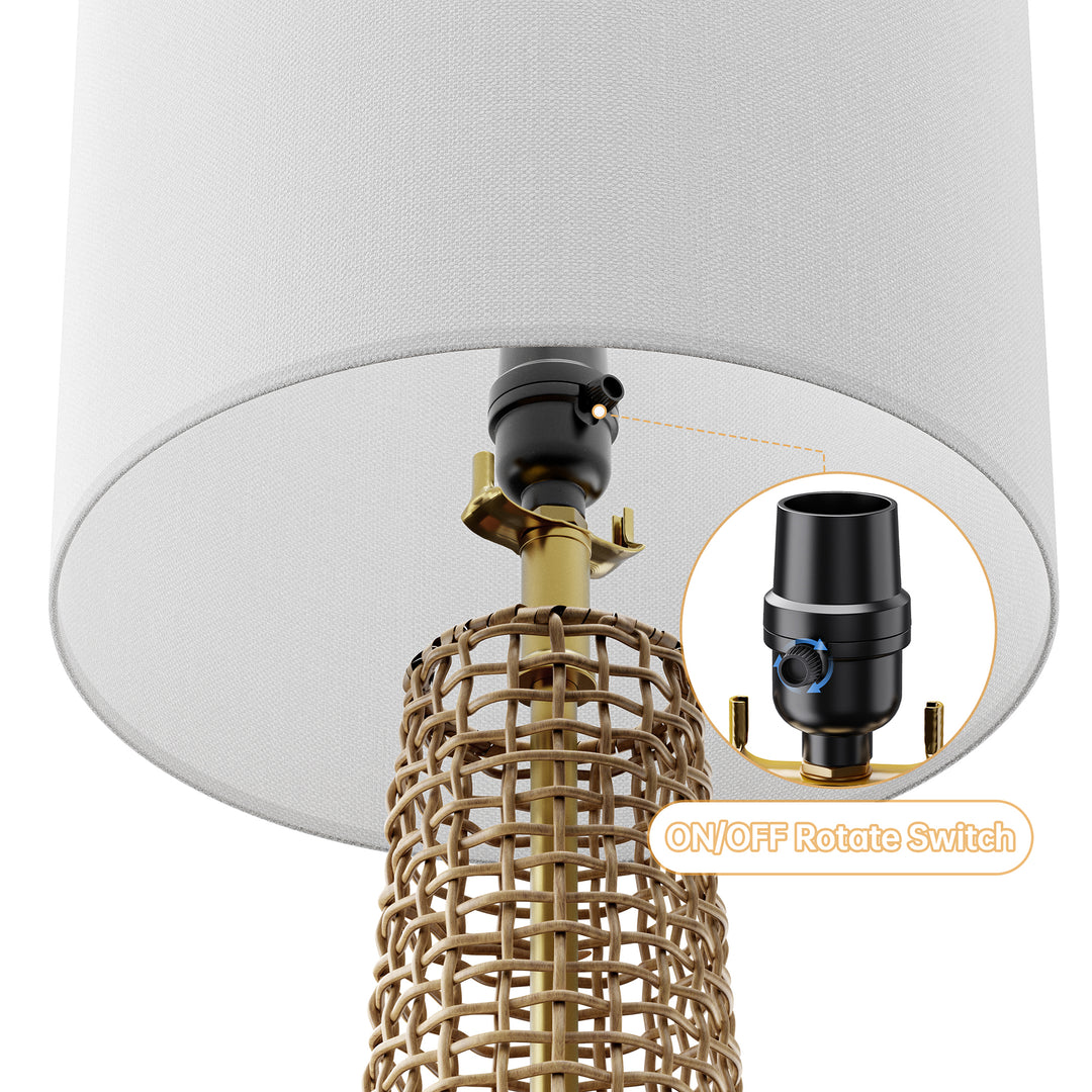 26.5'' Dimmable Traditional Rattan Table Lamp For Living Room/Bedroom (Set of 2) #T212-BK