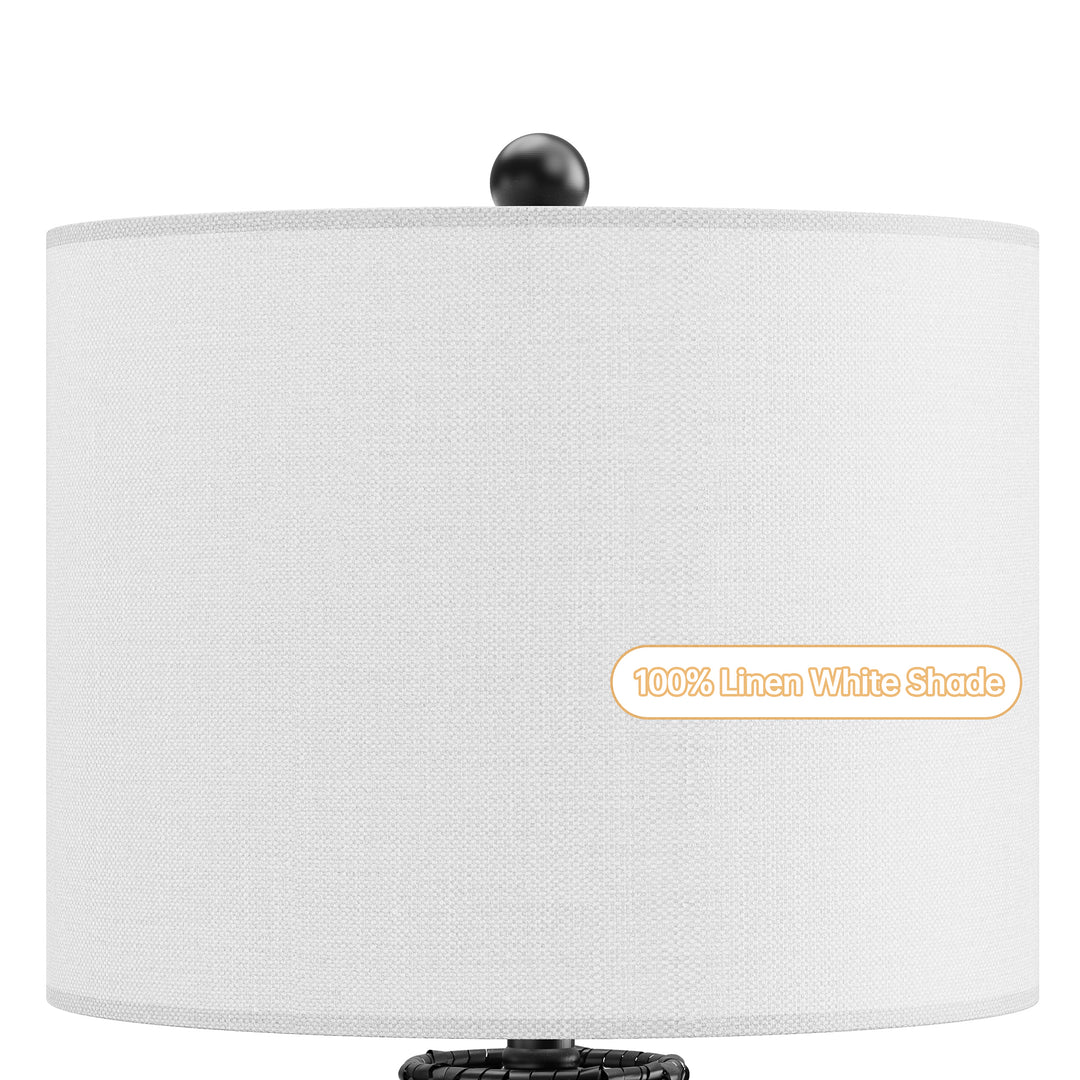 26.5'' Dimmable Traditional Rattan Table Lamp For Living Room/Bedroom (Set of 2) #T212-BK