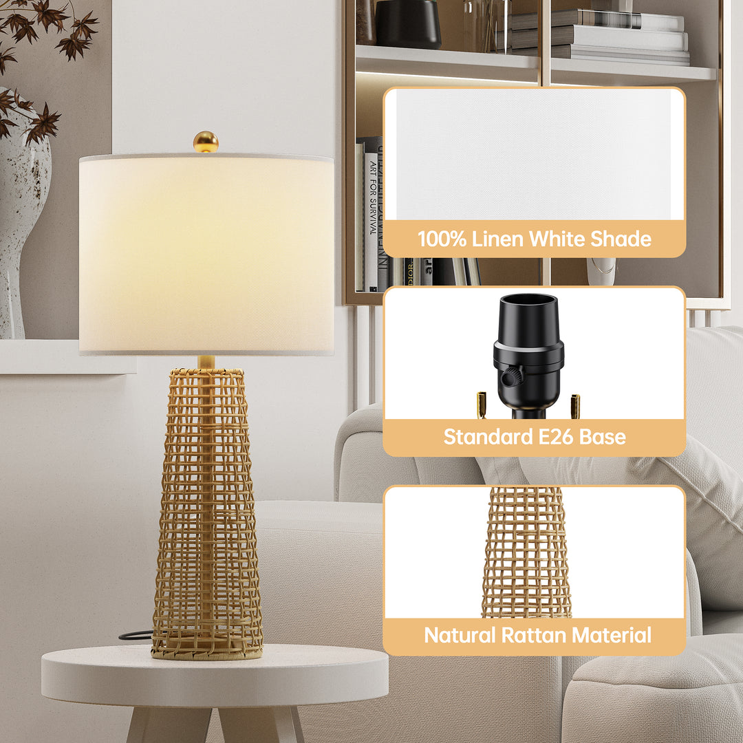 26.5'' Dimmable Traditional Rattan Table Lamp For Living Room/Bedroom (Set of 2) #T212-BK