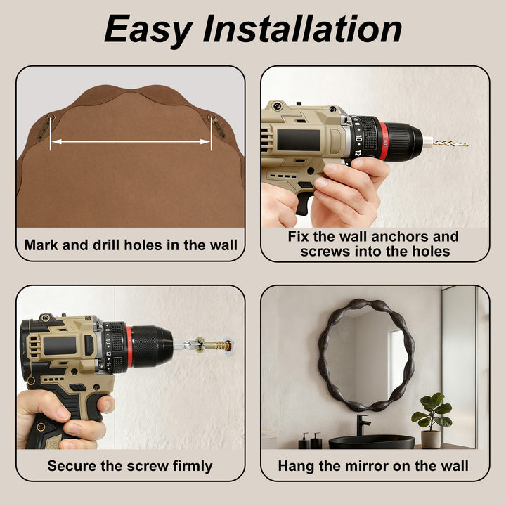 Clarity 32.5" Vintage Oval Solid Wood Framed Wavy Organic Design Wall Mounted Vanity Mirror #25036