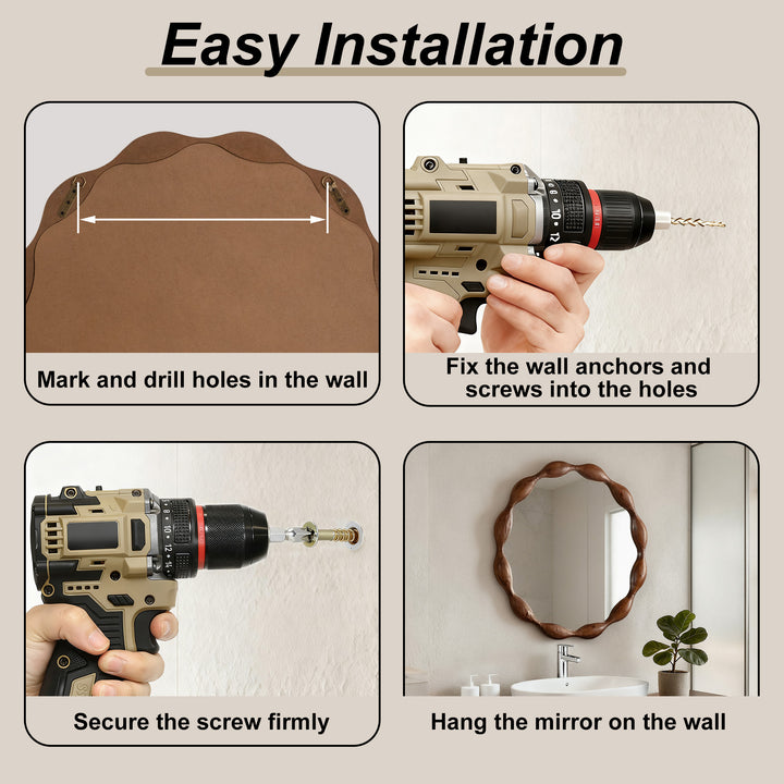 Clarity 32.5" Vintage Oval Solid Wood Framed Wavy Organic Design Wall Mounted Vanity Mirror #25036