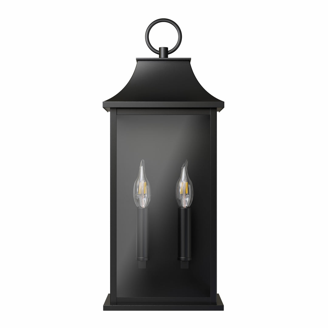 Lawyettle Black Outdoor Wall Light, 20.6-Inch Dusk to Dawn Sensor Exterior Lantern, Waterproof Porch Wall Sconce with 2-Light E12 Socket for Patio, Doorway, Garage #7076-2BK