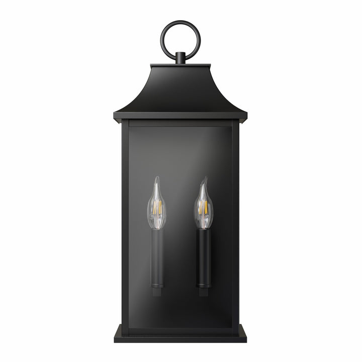 Lawyettle Black Outdoor Wall Light, 20.6-Inch Dusk to Dawn Sensor Exterior Lantern, Waterproof Porch Wall Sconce with 2-Light E12 Socket for Patio, Doorway, Garage #7076-2BK