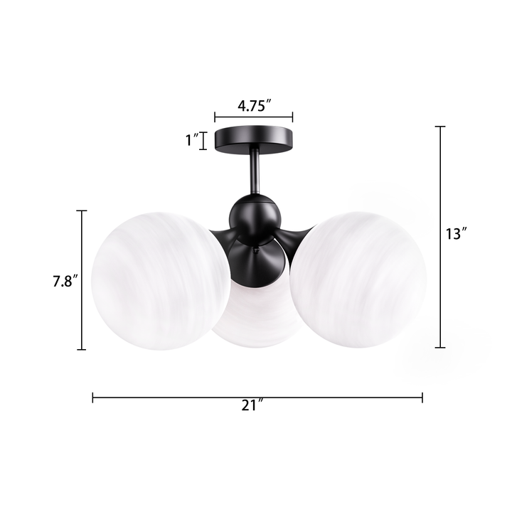 Nimbus 21"-3 Lights Modern Cloud Glass Globe Semi Flush Mount Lighting Fixture For Living Room, Bedroom#29028