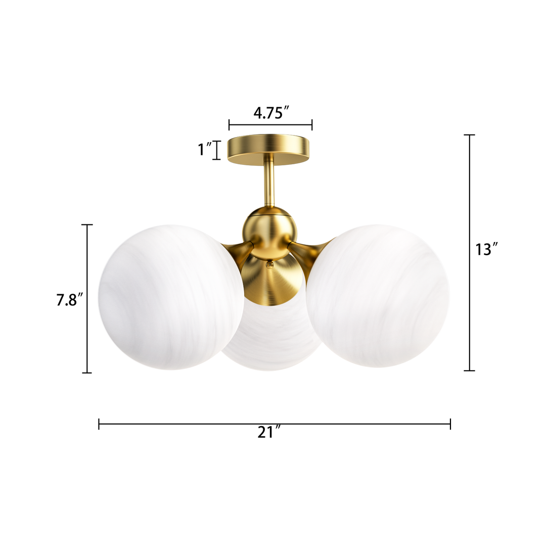 Nimbus 21"-3 Lights Modern Cloud Glass Globe Semi Flush Mount Lighting Fixture For Living Room, Bedroom#29028