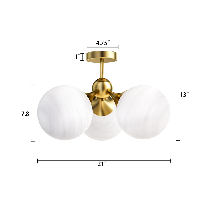 Nimbus 21"-3 Lights Modern Cloud Glass Globe Semi Flush Mount Lighting Fixture For Living Room, Bedroom#29028