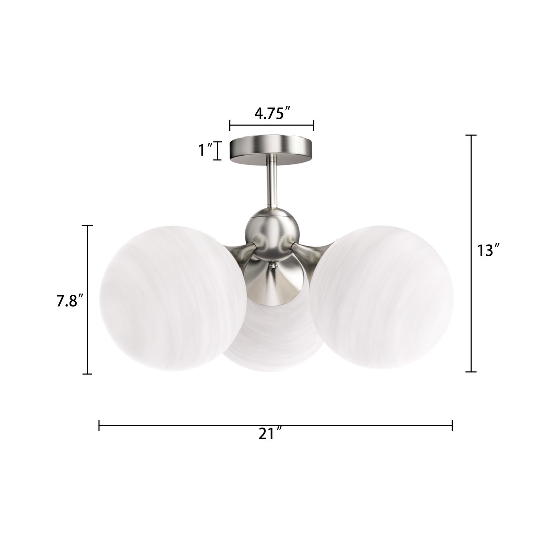 Nimbus 21"-3 Lights Modern Cloud Glass Globe Semi Flush Mount Lighting Fixture For Living Room, Bedroom#29028