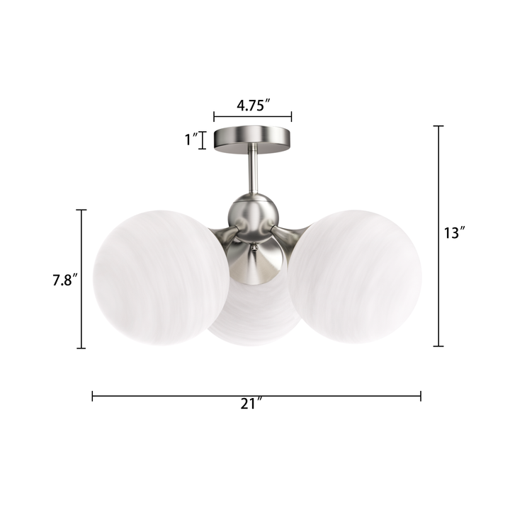 Nimbus 21"-3 Lights Modern Cloud Glass Globe Semi Flush Mount Lighting Fixture For Living Room, Bedroom#29028