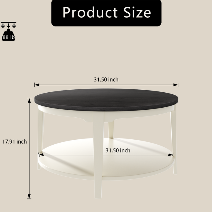 Timeless 31.5'' Round Modern Solid Wood Coffee Table With 2-Tier Shelves #51003