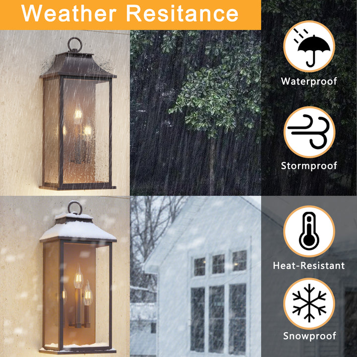 Maxax Dusk to Dawn Outdoor Wall Lights 3-Light, Oil Rubbed Bronze Exterior Lighting Fixtures, 25" Large Outdoor Wall Sconce, Waterproof Outside Wall Lantern for Porch Patio Garage #7076-3BR