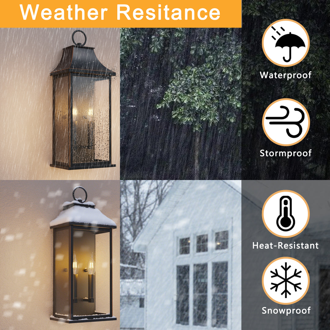 Maxax Dusk to Dawn Outdoor Wall Lights 3-Light, Oil Rubbed Bronze Exterior Lighting Fixtures, 25" Large Outdoor Wall Sconce, Waterproof Outside Wall Lantern for Porch Patio Garage #7076