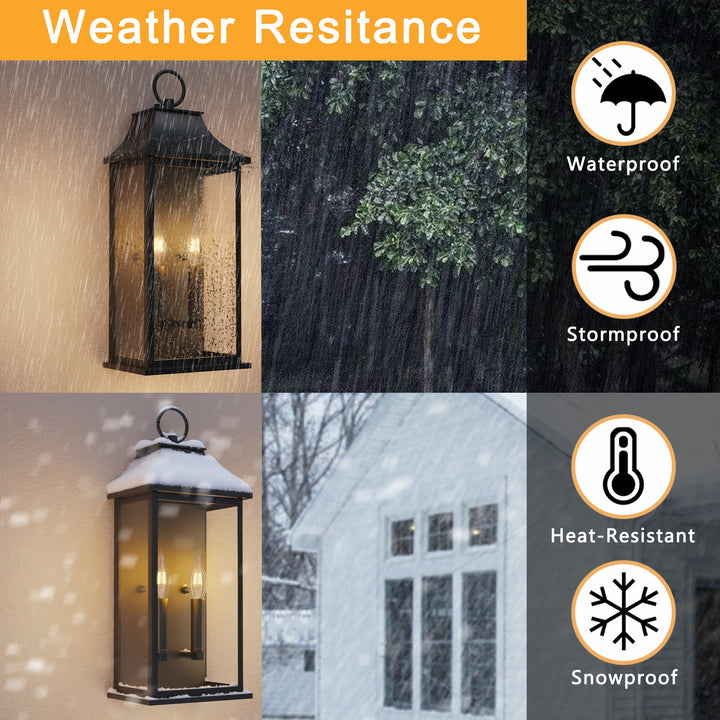 Lawyettle Black Outdoor Wall Light, 20.6-Inch Dusk to Dawn Sensor Exterior Lantern, Waterproof Porch Wall Sconce with 2-Light E12 Socket for Patio, Doorway, Garage #7076-2BK