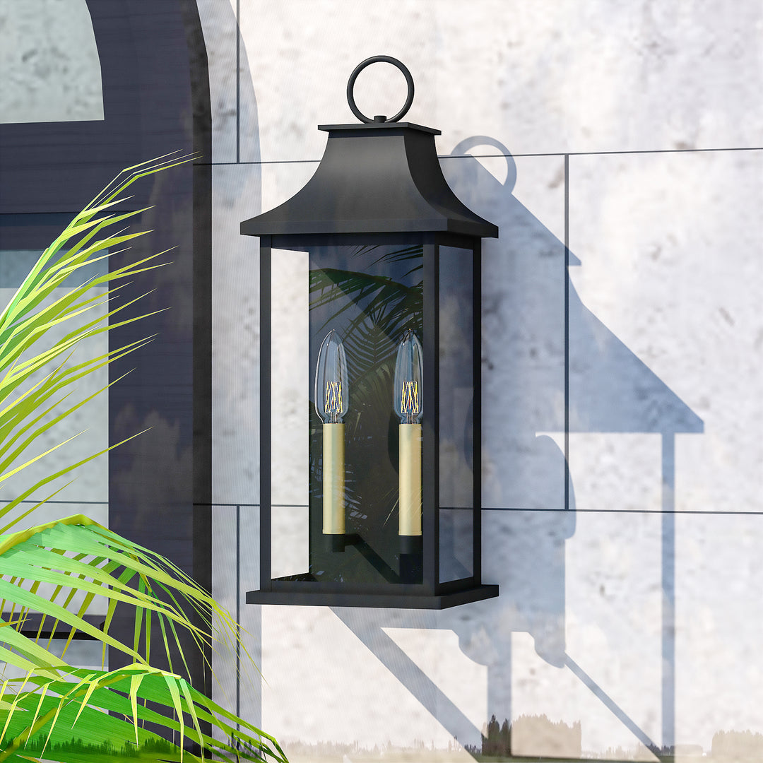 Montpelier Dusk to Dawn Outdoor Wall Lantern 2-Light, 21" Large Outside Wall Sconce, Modern Black Wall Light Fixture with Glass, Waterproof Exterior Lamp for House, Porch, Garage #MX7008