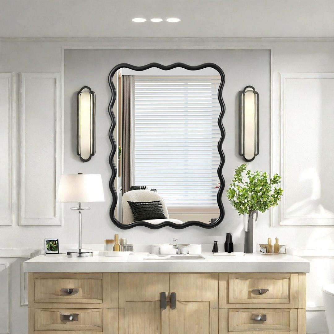 Clarity Modern Solid Wood Wavy Rectangle Wall Mirror #WM-005