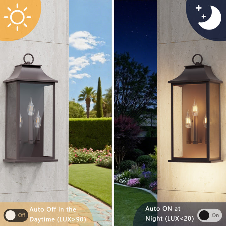 Maxax Dusk to Dawn Outdoor Wall Lights 3-Light, Oil Rubbed Bronze Exterior Lighting Fixtures, 25" Large Outdoor Wall Sconce, Waterproof Outside Wall Lantern for Porch Patio Garage #7076-3BR