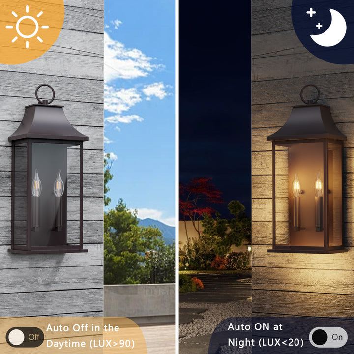 Maxax Dusk to Dawn Outdoor Wall Lights 3-Light, Oil Rubbed Bronze Exterior Lighting Fixtures, 25" Large Outdoor Wall Sconce, Waterproof Outside Wall Lantern for Porch Patio Garage #7076-3BR