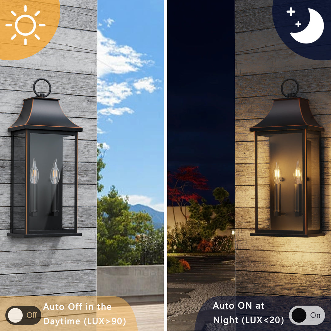 Maxax Dusk to Dawn Outdoor Wall Lights 3-Light, Oil Rubbed Bronze Exterior Lighting Fixtures, 25" Large Outdoor Wall Sconce, Waterproof Outside Wall Lantern for Porch Patio Garage #7076