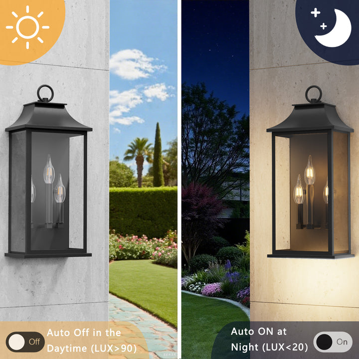 Maxax Dusk to Dawn Outdoor Wall Lights 3-Light, Oil Rubbed Bronze Exterior Lighting Fixtures, 25" Large Outdoor Wall Sconce, Waterproof Outside Wall Lantern for Porch Patio Garage #7076-3BR
