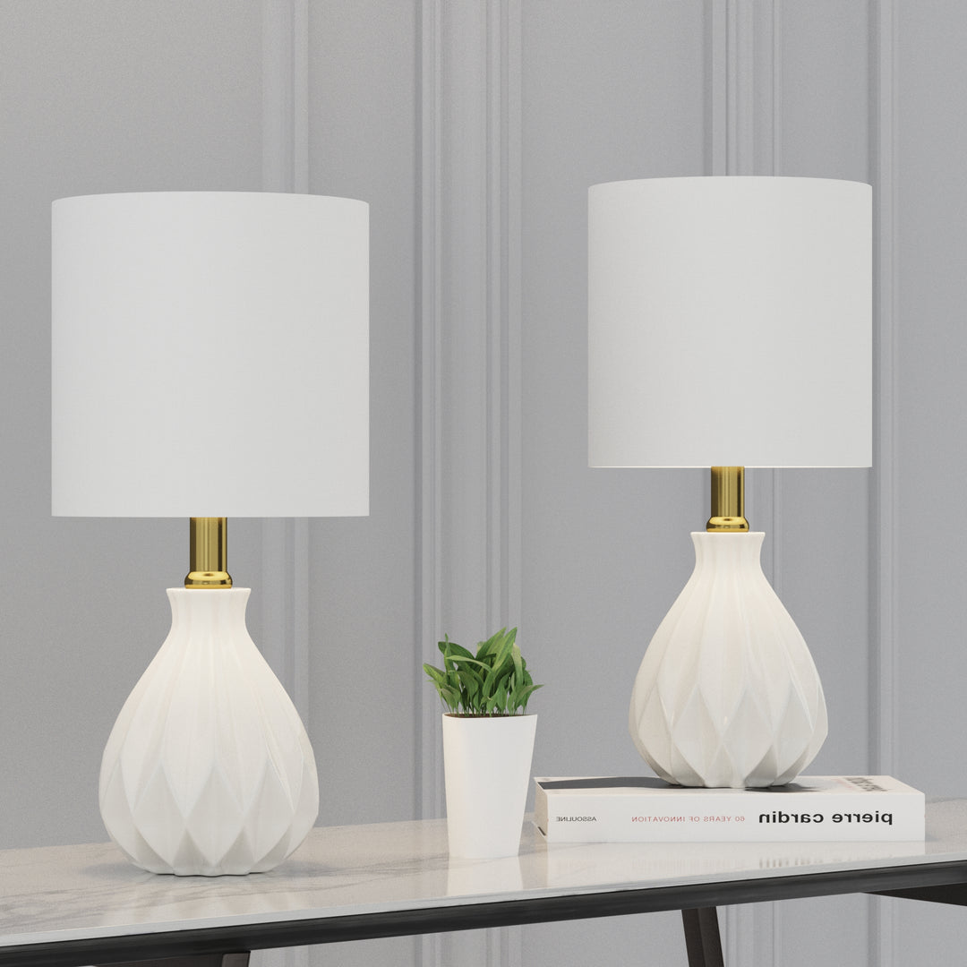 Yullili 13'' Modern Ceramic Table Lamp Set of 2 with White Lamp Shade, Mini White Table Lamps for Living Room, Bedroom