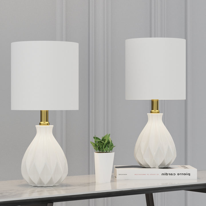 Yullili 13'' Modern Ceramic Table Lamp Set of 2 with White Lamp Shade, Mini White Table Lamps for Living Room, Bedroom