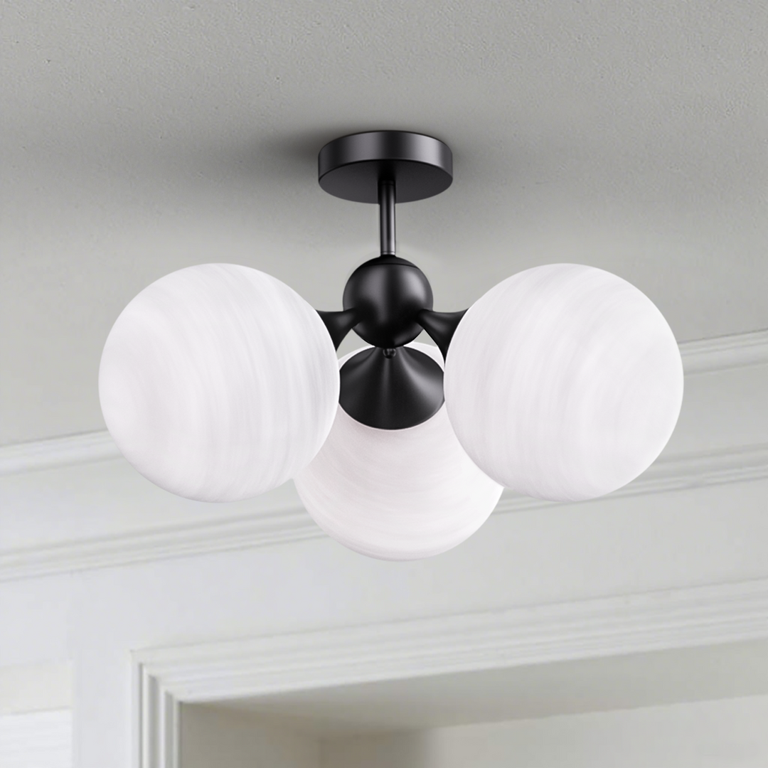 Nimbus 21"-3 Lights Modern Cloud Glass Globe Semi Flush Mount Lighting Fixture For Living Room, Bedroom#29028