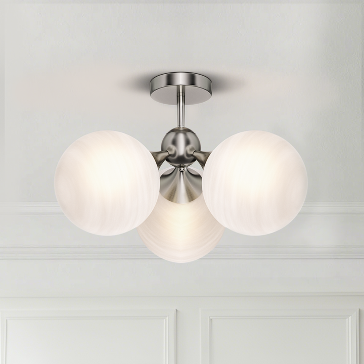 Nimbus 21"-3 Lights Modern Cloud Glass Globe Semi Flush Mount Lighting Fixture For Living Room, Bedroom#29028