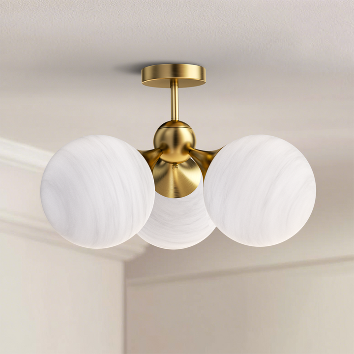 Nimbus 21"-3 Lights Modern Cloud Glass Globe Semi Flush Mount Lighting Fixture For Living Room, Bedroom#29028