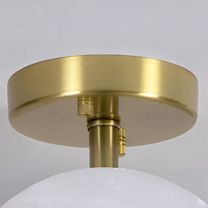 Nest 9.8" 1-Light Modern Brushed Brass Unique/Statement Semi-Flush Mount With White Jade Marble Shade For Hallways, Stairwells & Dining Rooms #19237