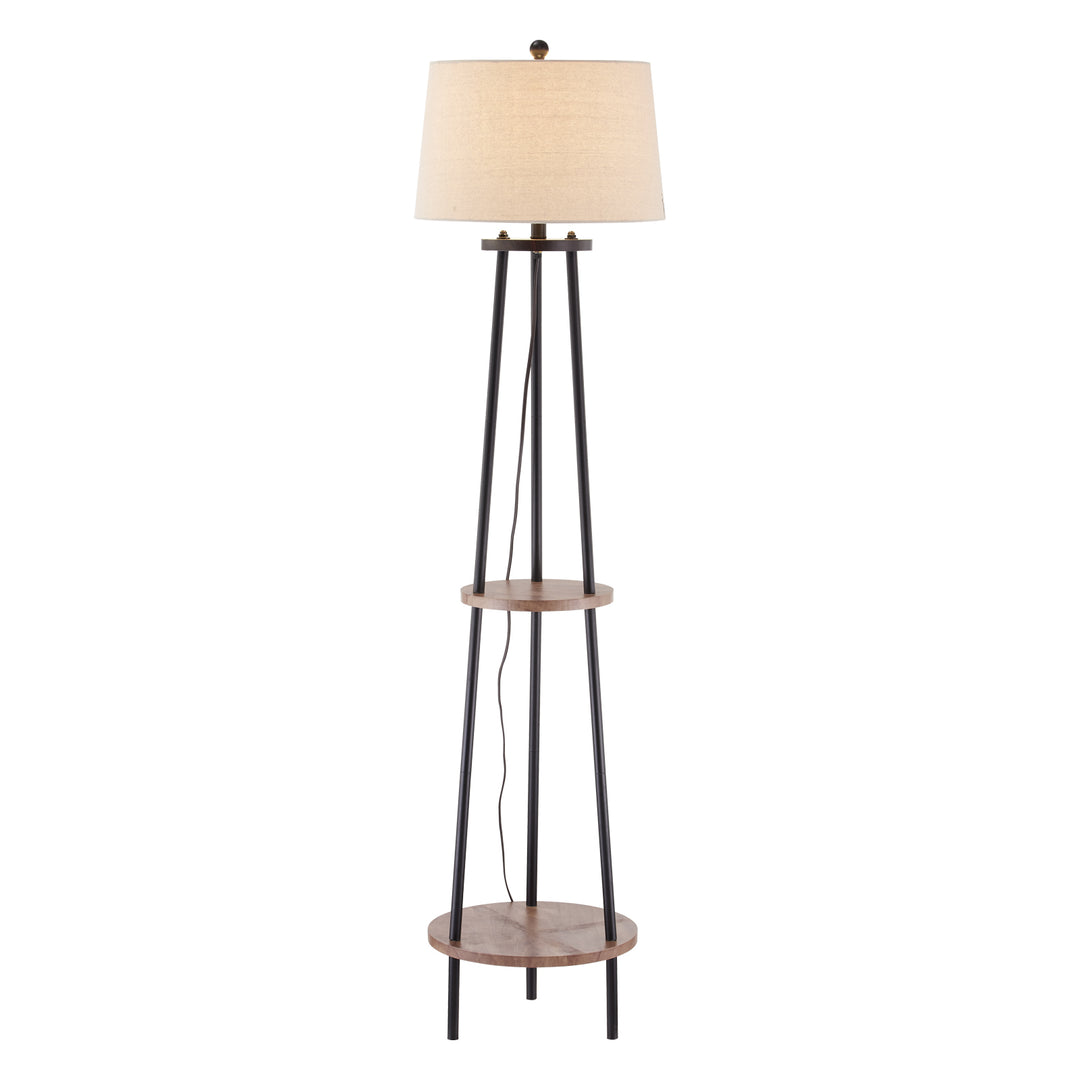 Modern Tripod Floor Lamp with Shelf and Oatmeal Shade