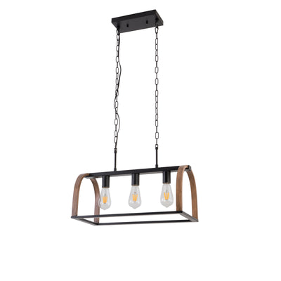 Maxax 3 - Light Kitchen Island Rectangle Pendant with Wrought Iron Accents #19187-3WG