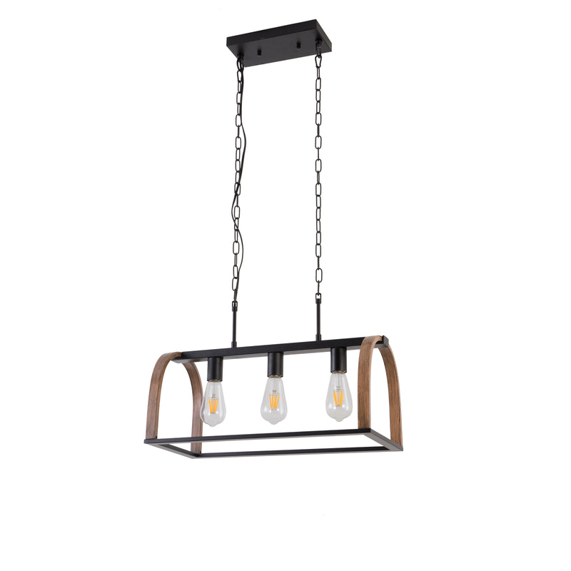 Maxax 3 - Light Kitchen Island Rectangle Pendant with Wrought Iron Accents 