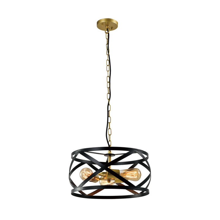 Maxax 3- Light Lantern Drum & Geometric With Wrought Iron