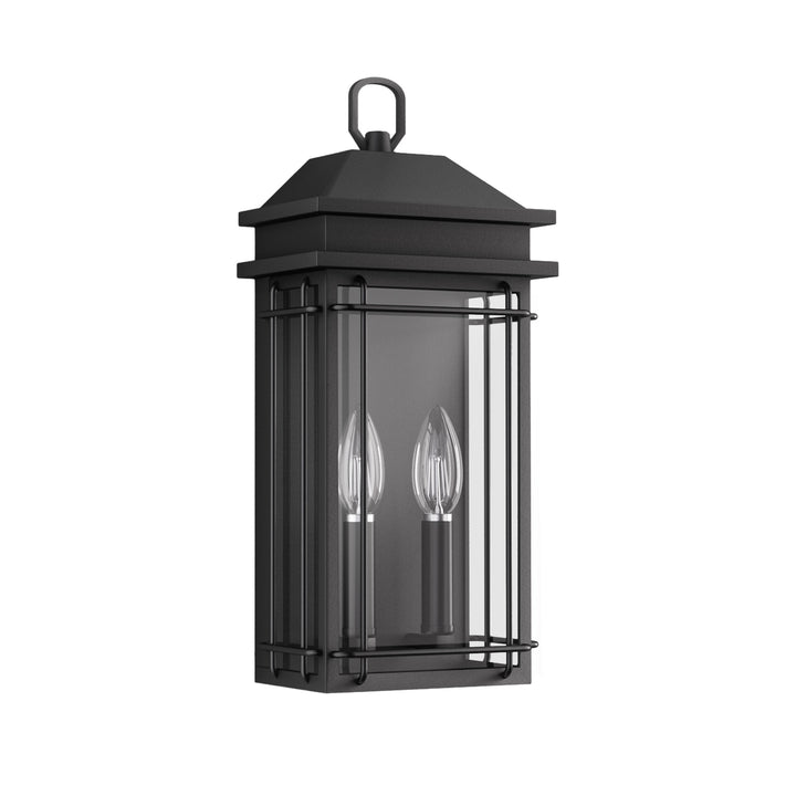 Solstice 2 - Light 16''H Black Iron Tempered Glass Outdoor Wall Light With Dusk To Dawn #7083