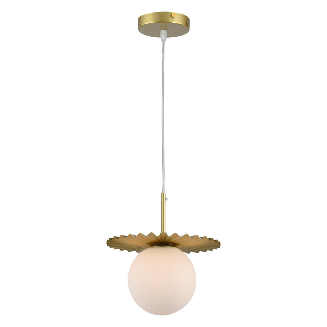 1 - Light 9.8" Single Gold Globe Wrought Iron Accents Modern Pendant with Glass Shade for Kitchen Island #5017