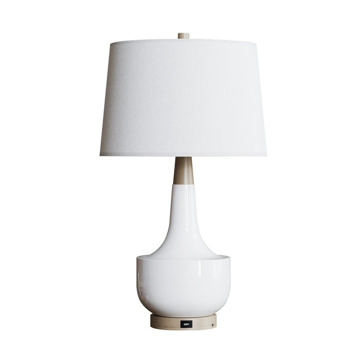 26'' Modern Minimalist Ceramic And Solid Wood Table Lamp with USB Ports #T223