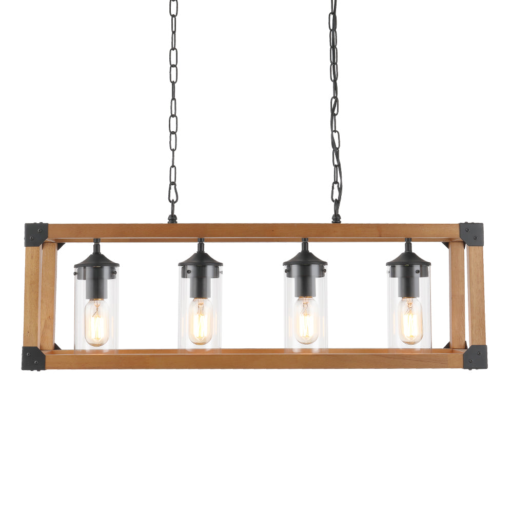 Maxax 4-light Wood Pendant Kitchen Island Rectangle Chandelier #MX19045-4-P