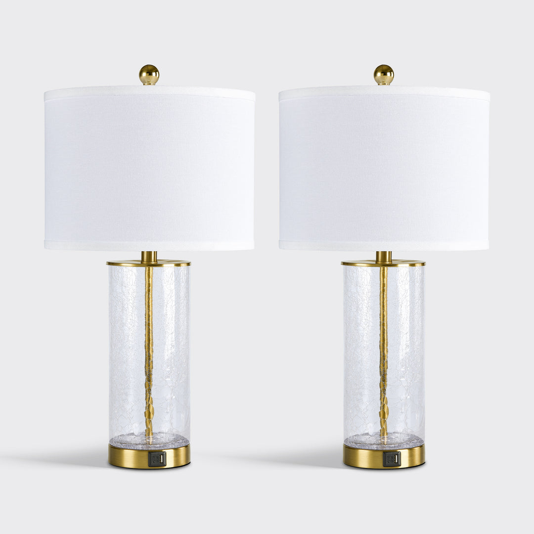 23.25" Modern Glam Glass And Metal Table Lamp With Usb For Living Room/bedroom (Set of 2) #T263