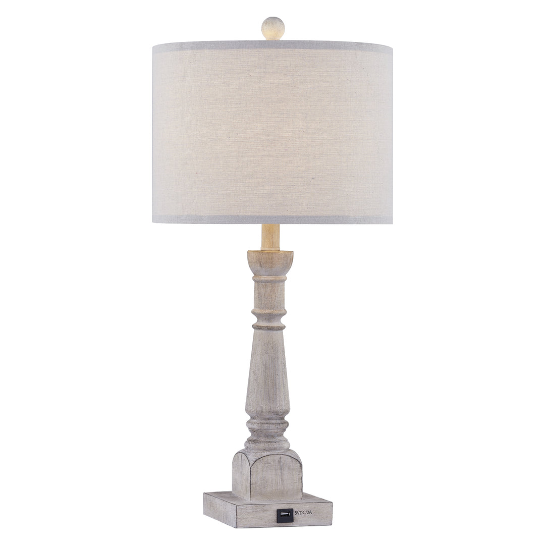27 in. Brown Traditional Dimmable Resin For Bedroom Living Room Bedside Desk Nightstand Tall Table Lamp With Linen Drum Shade And USB Port #T195
